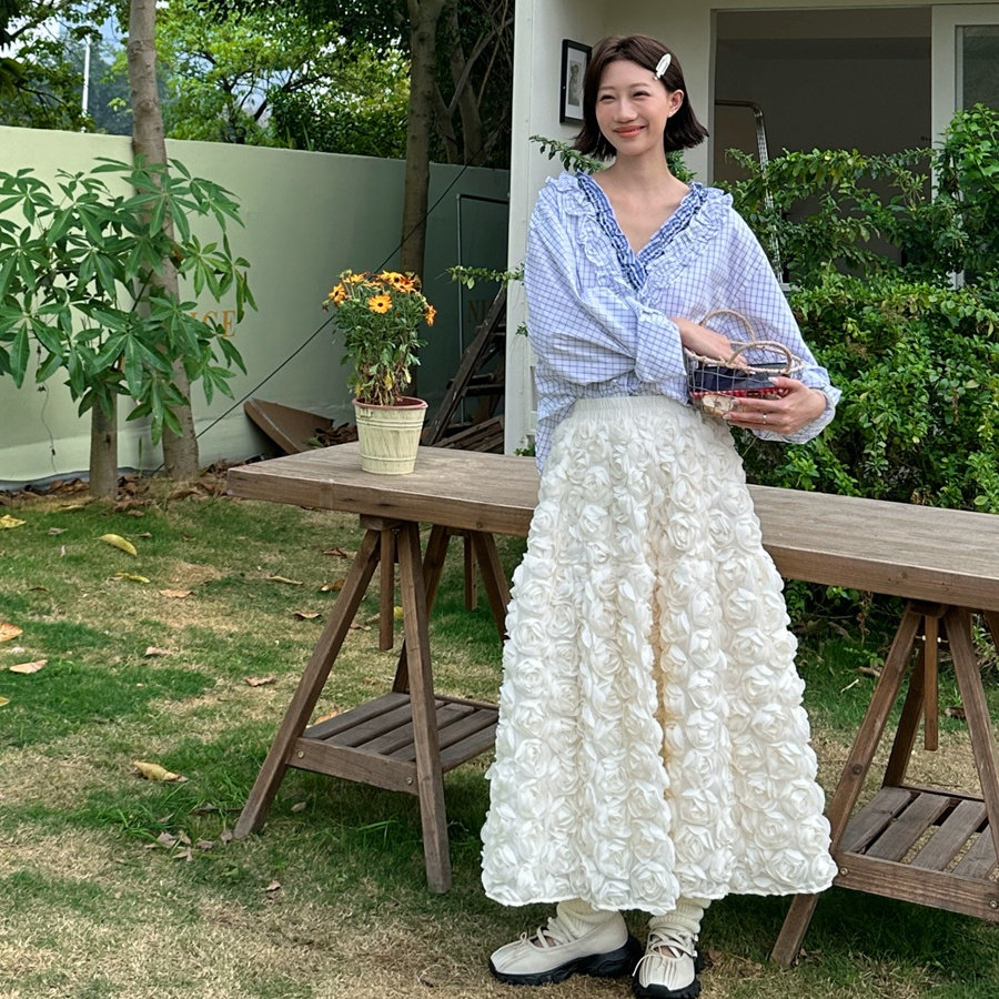 fifth 法式设计感半身裙女2024春季新款立体花朵A字蓬蓬仙女裙