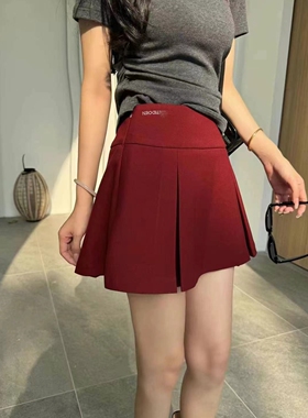 欧洲站25年V+.com女百搭可搭一切 灰色西装A字短裙气质半裙百褶裙