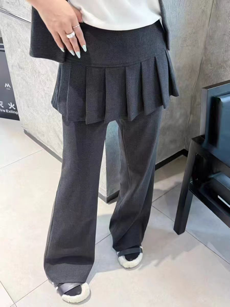 欧洲站25冬季Z.C设计感假两件百褶裙屁帘微喇叭裤女显瘦休闲长裤