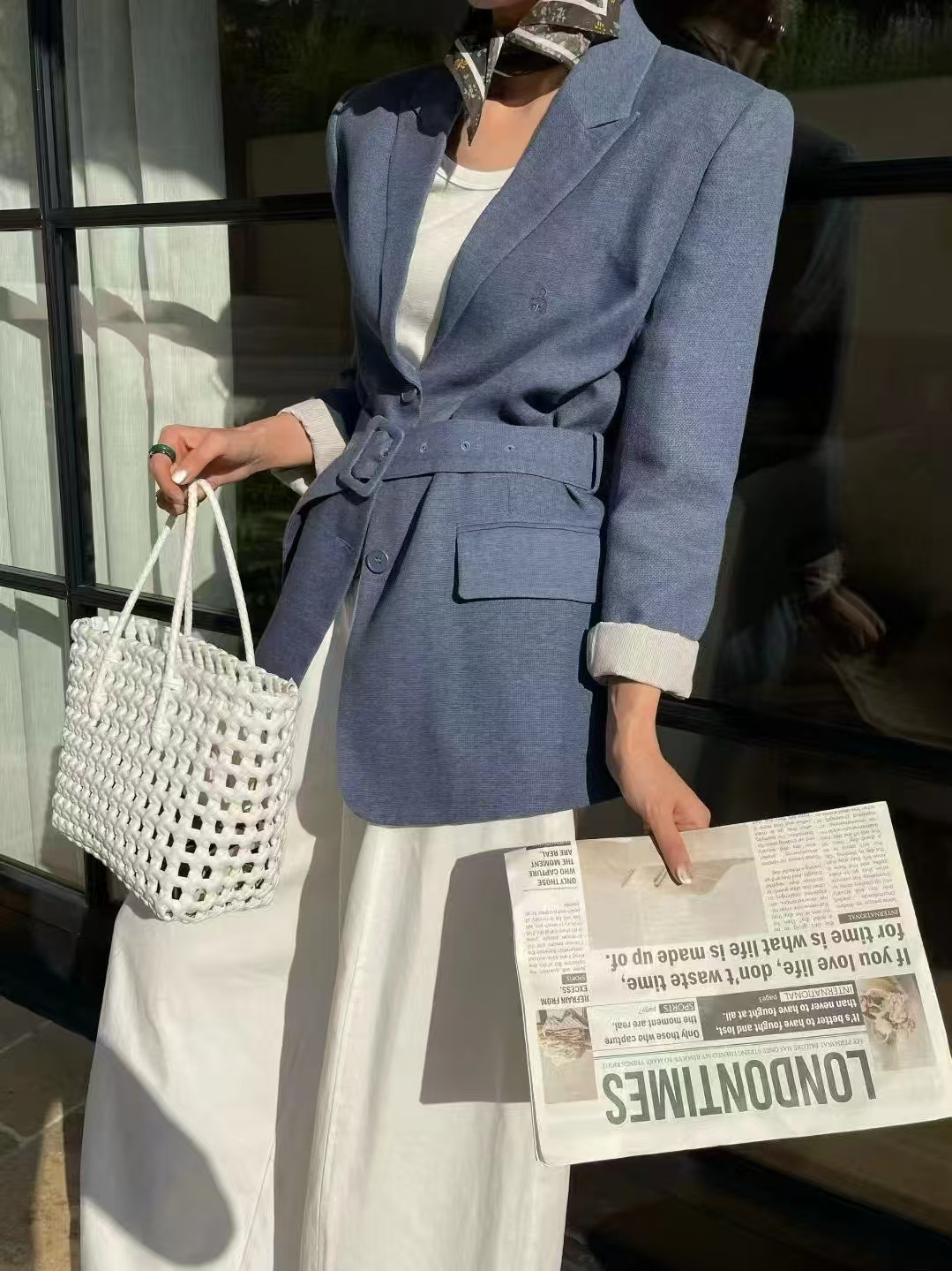 欧洲站26春季V+.COM时尚百搭减龄系腰带军绿色宽松西装外套25262