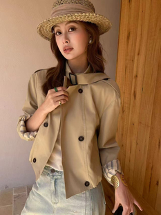 风衣外套女 立领飘带双排扣休闲英伦风短款 欧洲站2026春V .COM新款