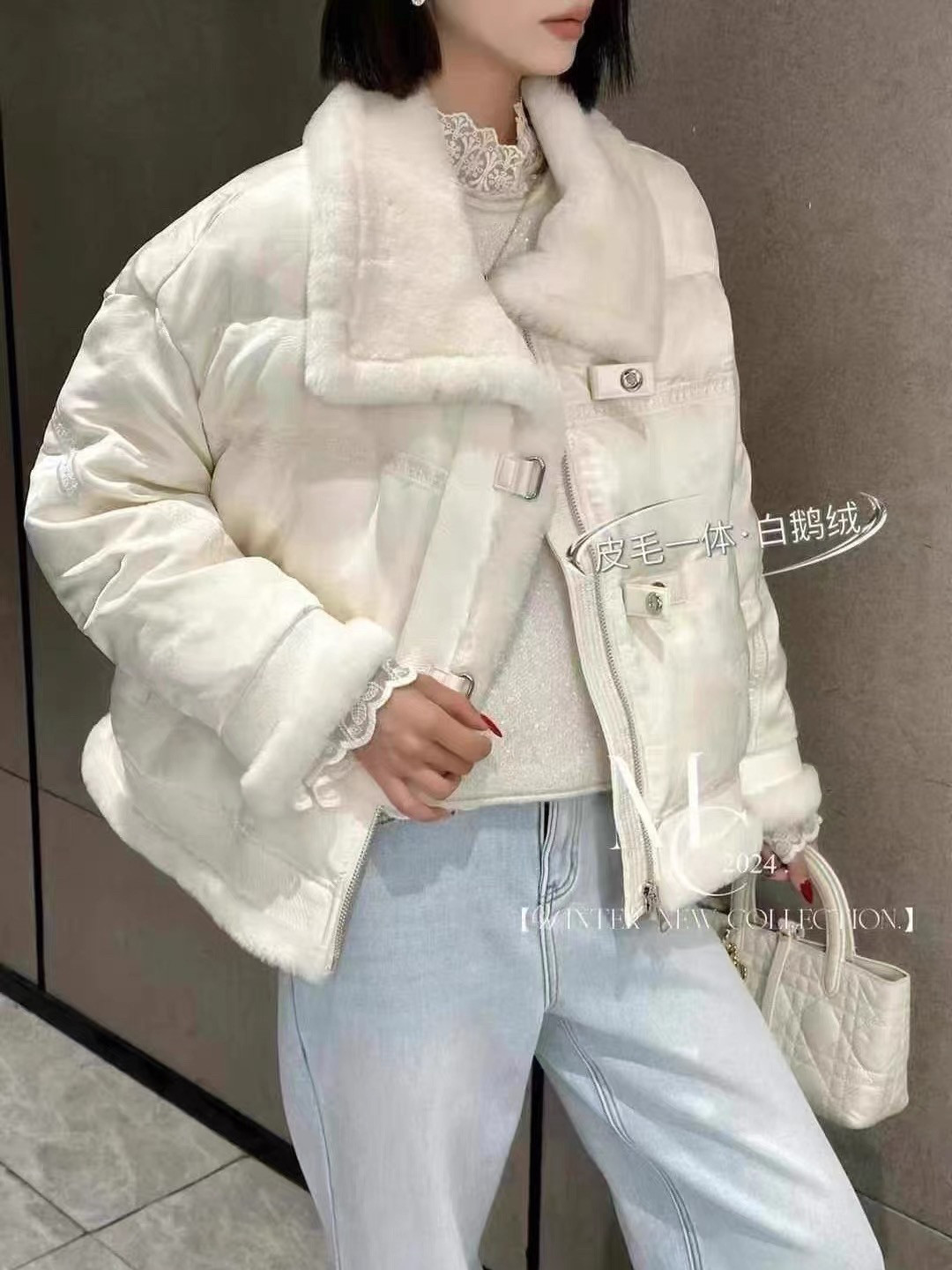 欧洲站2025冬季羊剪绒大翻领宽松显瘦休闲鹅绒羽绒服短款保暖外套