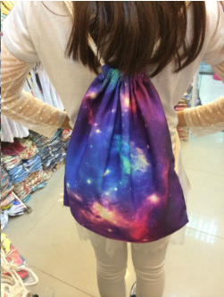 爆款zipper原宿风抽绳双肩背包星空印花束口环保帆布袋书包索袋