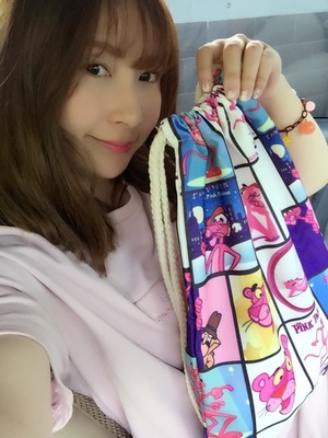 粉红豹抽绳印花便携折叠补课背包