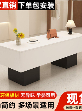 中岛台展示桌服装店鞋包店简约现代陈列柜黑色白色鞋包储物柜商场