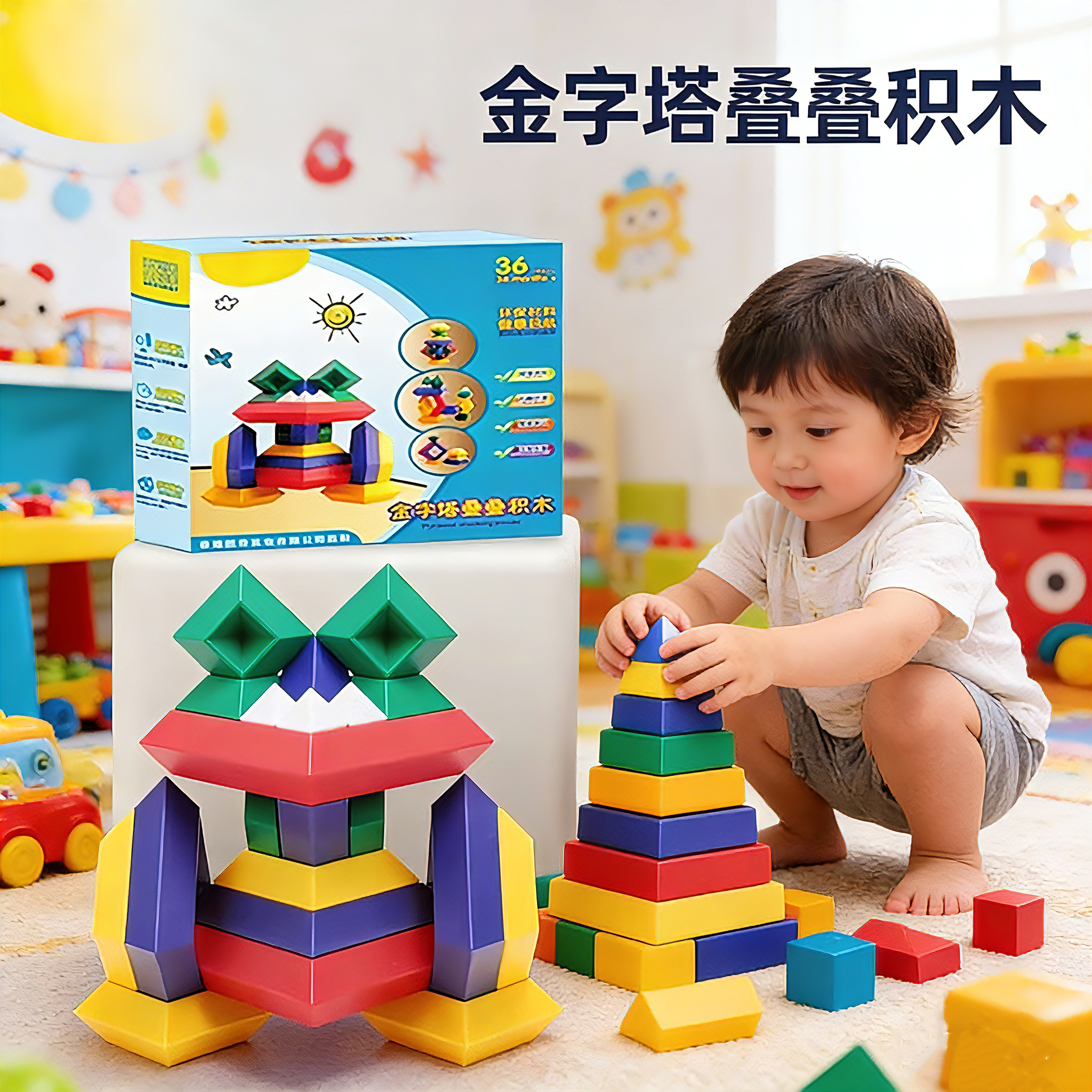 儿童百变金字塔积木大颗粒益智拼装男童3到6岁宝宝智力鲁班塔玩具