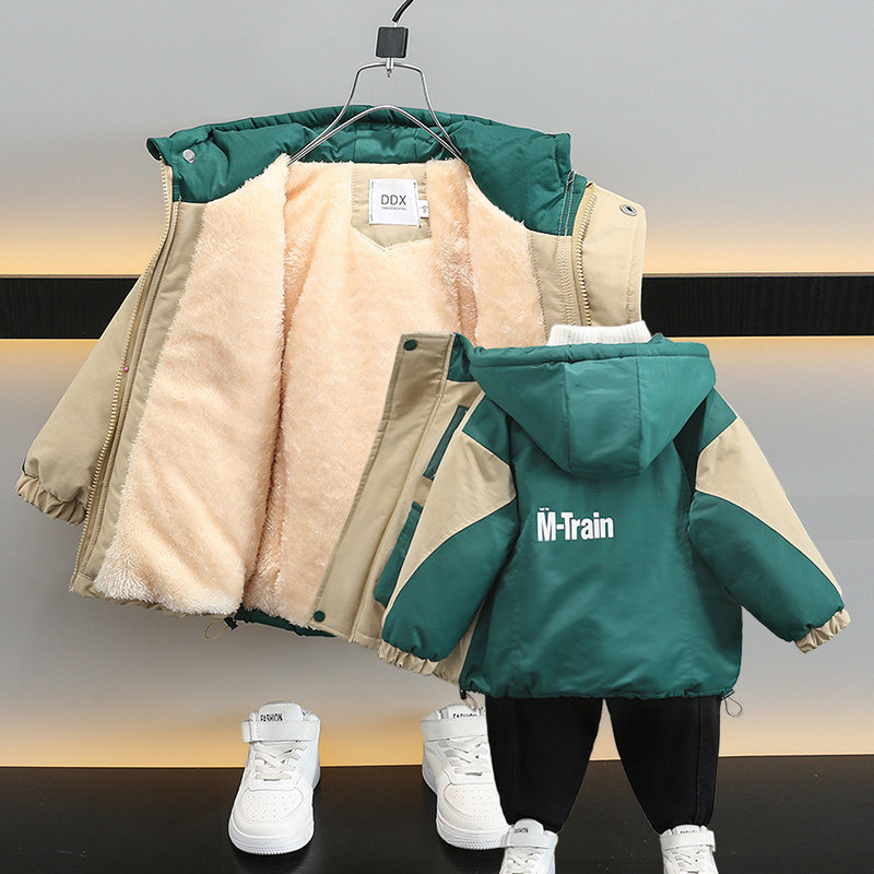男童外套加绒加厚宝宝冬装派克服