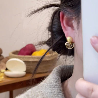 复古高级感金色几何半圆流苏耳环女精致气质轻奢独特百搭小众耳钉