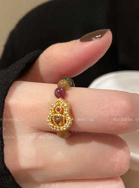 碧玺葫芦串珠戒指女新中式2025新年新款食指戒小众设计高级感指环