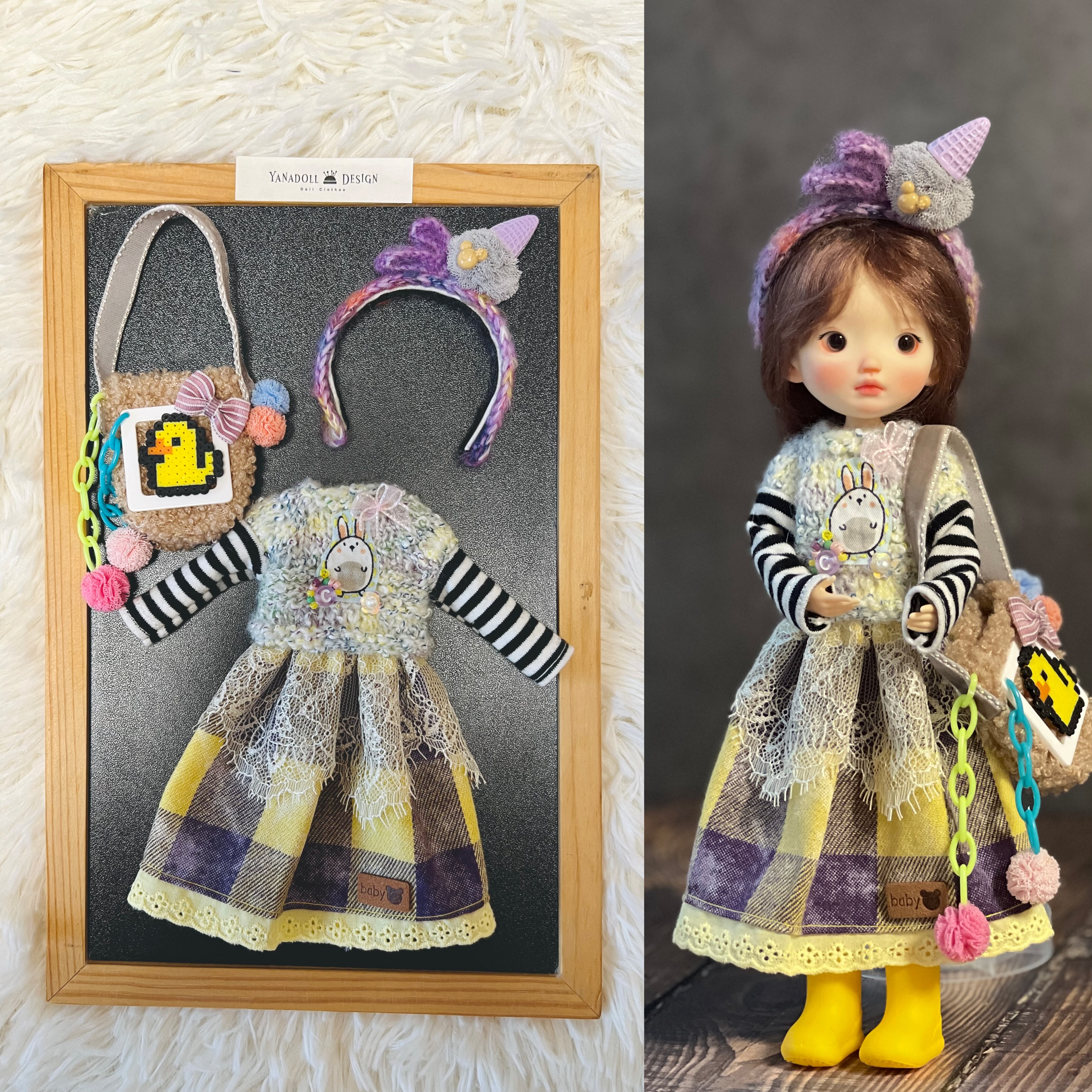 六分bjd蓝豆豆K1k2小鸟娃衣套装发箍连衣裙小鸭包包