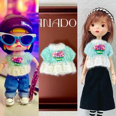 蓝豆豆Molly手工绣花毛衣薄荷绿色，小布ob22和ob24均可穿