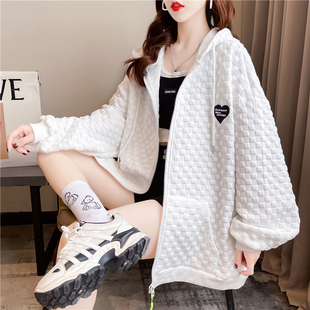 纯色连帽薄款 2022新款 卫衣女开衫 女装 上衣胖m 韩国东大门大码