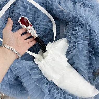 日系高颜值白色棉布公主伞小清新荷叶大花边红宝石折叠遮阳伞女神