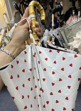 高颜值日系小清新红色爱心木制长柄伞黑胶晴雨两用防晒遮阳太阳伞