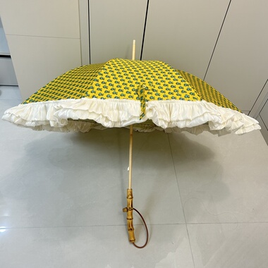 日系高颜值小清新日系可爱黄色小碎花复古木制长柄伞竹柄晴雨两用