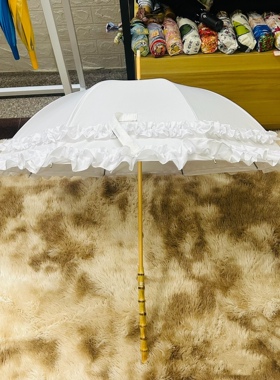 拍照摄影楼竹节手柄日本小洋伞手动双层花边白色公主伞晴雨伞两用