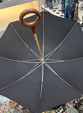 日系经典创意黑色棉布手动木制长柄伞遮阳伞防紫外线晴雨两用男女