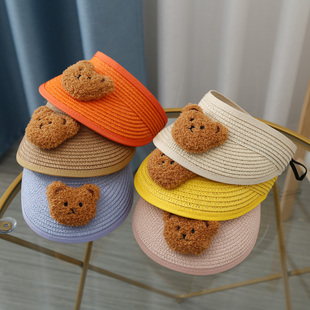 自留!超可爱~ins韩国婴儿空顶草帽夏款小熊一岁男宝宝凉帽防晒帽