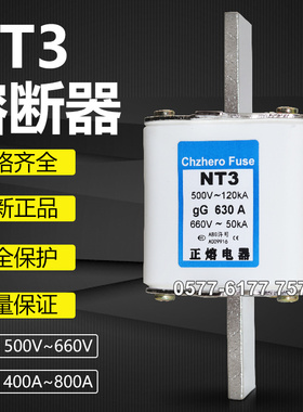 正熔熔断器芯NT3 400A 450A 480A 500A 560A 630A 800A 500V保险