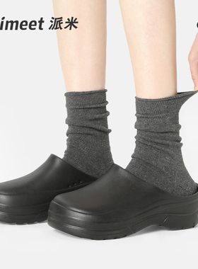 派米灰色春秋袜子女款堆堆袜卷边中筒袜黑白秋冬黑色长袜配小皮鞋