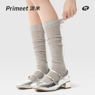 蝴蝶结袜子日系甜美堆堆袜春秋长袜 PRIMEET 派米灰色小腿袜女夏季