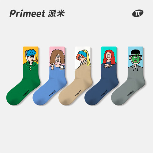 PRIMEET/派米情侣美式插画中筒袜