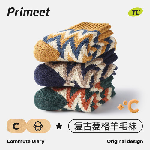 PRIMEET居家男款菱形格中筒袜
