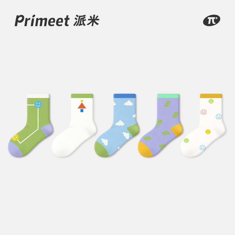 派米儿童袜子夏季薄款A类抗菌中筒袜女童宝宝卡通可爱无骨童袜棉