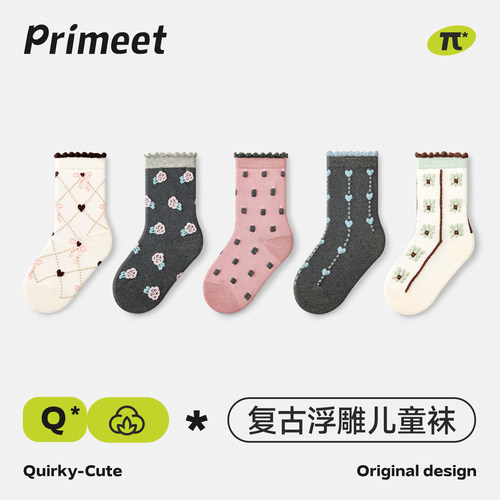 派米儿童袜子春秋复古浮雕中筒袜