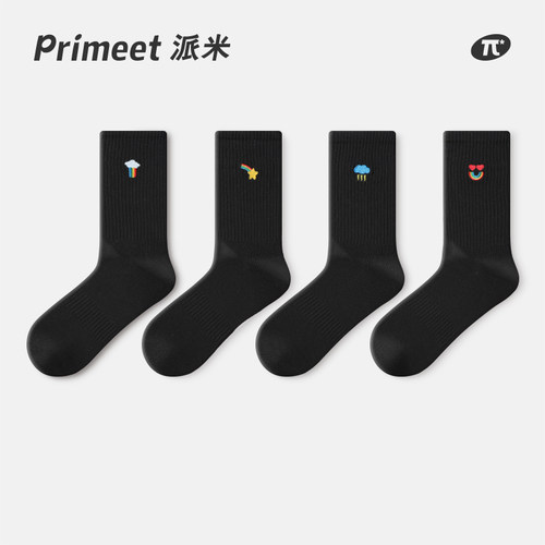PRIMEET居家女款棉质刺绣中筒袜