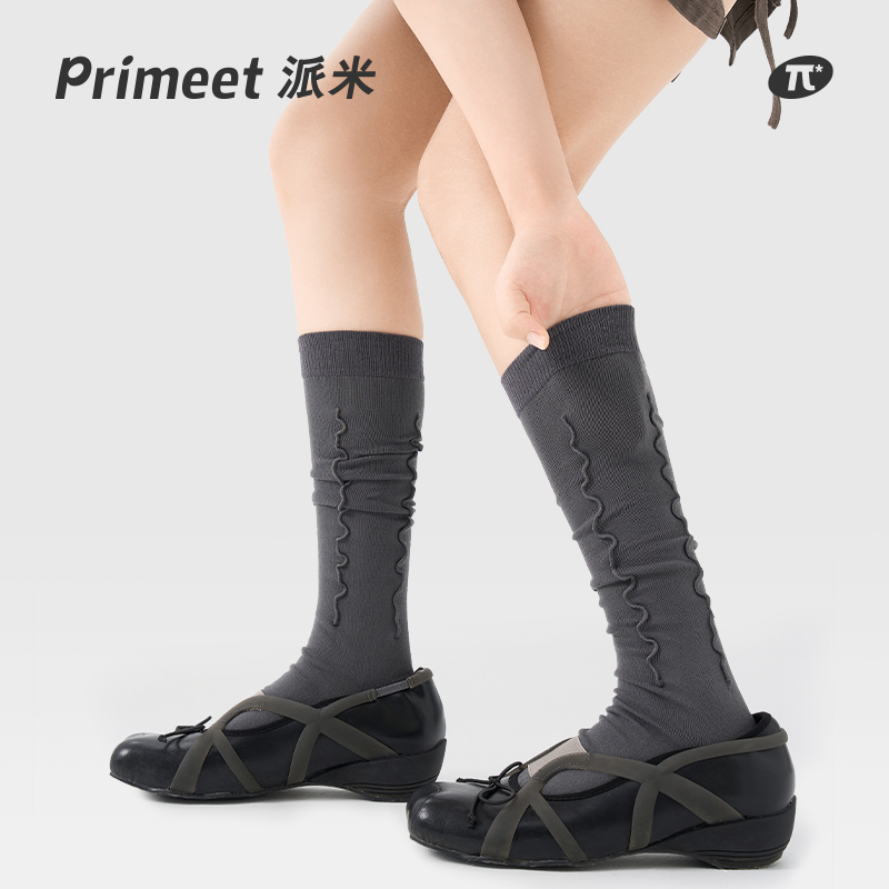 PRIMEET/派米灰色小腿袜女春夏长筒袜日系甜美长袜春夏季运动靴袜