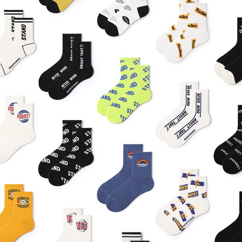 PRIMEET/派米袜子女中短筒春秋款中筒袜潮牌棉潮运动春夏季长袜男