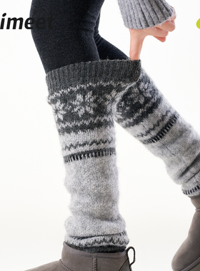 派米费尔岛袜套女复古美拉德加配厚雪地靴腿套甜辣保暖羊毛堆堆袜