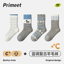 派米灰色羊毛袜子女秋冬款加厚保暖中筒袜雪花费尔岛miu系堆堆袜