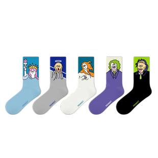 PRIMEET/派米袜子女2025新款爆款艺术中筒袜男士卡通复古运动棉袜