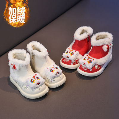 汉服鞋子女童加绒雪地靴冬季棉鞋