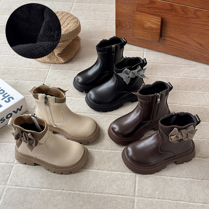 女童加绒短靴2025冬季新款时尚洋气蝴蝶结保暖儿童二棉马丁靴皮靴,童鞋/婴儿鞋/亲子鞋,棉靴,淘宝优惠券,粉丝福利购,淘宝优惠卷