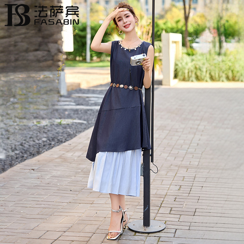 2025夏季新款时尚套装裙女士洋气无袖牛仔连衣裙两件套高级感裙子