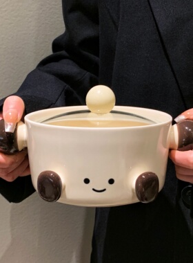 可爱双耳泡面碗学生宿舍大容量带盖微波陶瓷家用方便面碗2026新款