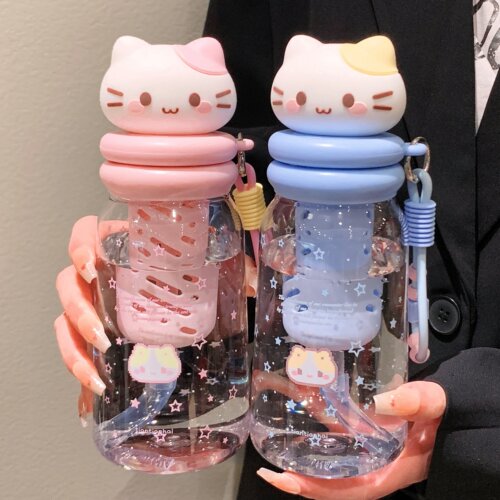 【夏日可爱小猫tritan吸管杯女】