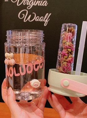 简约水杯女生高颜值茶水分离泡茶吸管杯2025新款成人塑料杯子便携