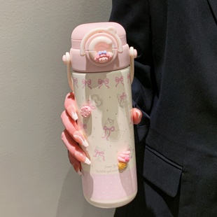 少女心可爱双饮保温杯女生高颜值带吸管316不锈钢上学专用水杯子