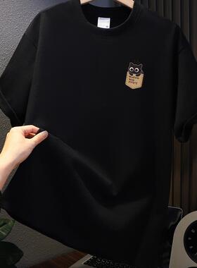 【两件装】大牌出口外贸原单~潮牌纯棉短袖t恤男女夏季黑色上衣服