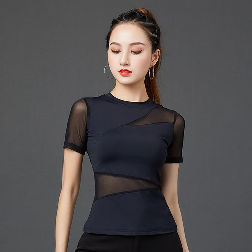 拉丁舞上衣新款短袖女成人国标舞