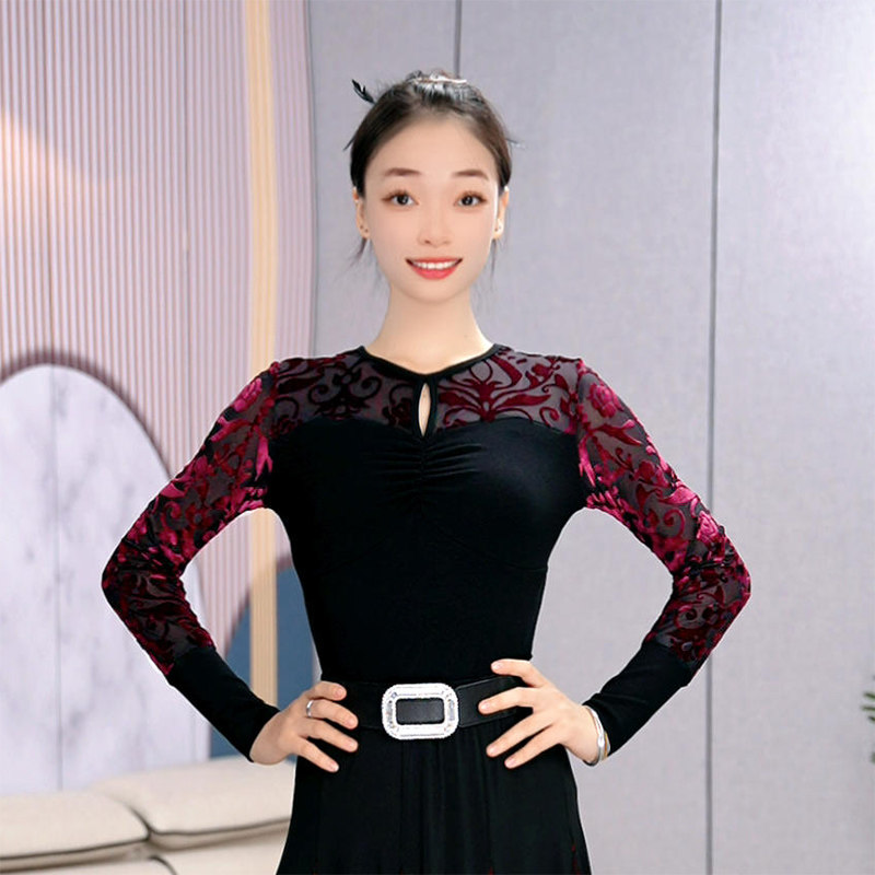 时尚拼接织绒交谊舞蹈服