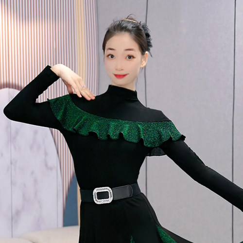 新款拉丁舞时尚成人女款摩登舞服优雅高贵小高领华尔兹练功服团服