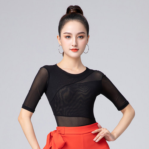 拉丁舞服上衣女成人连裆新款跳舞