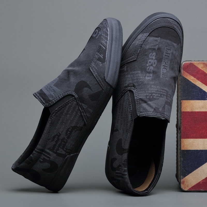 懒人男低潮流开车软底印花帆布鞋