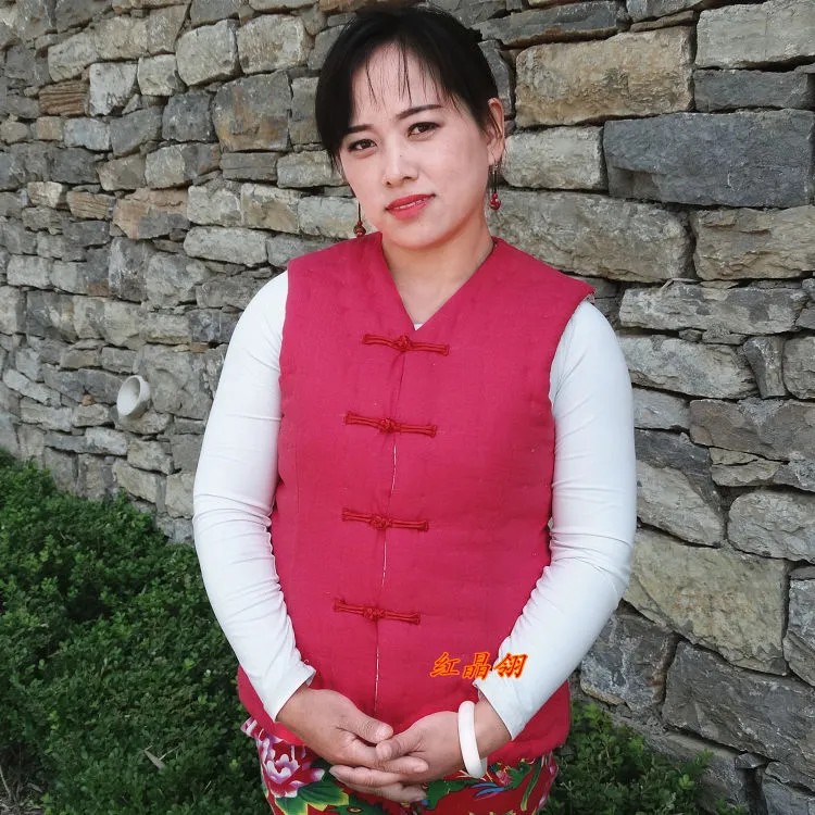 棉麻素色面料女士成人天然棉花手工加厚马甲冬装棉坎肩家居棉背心