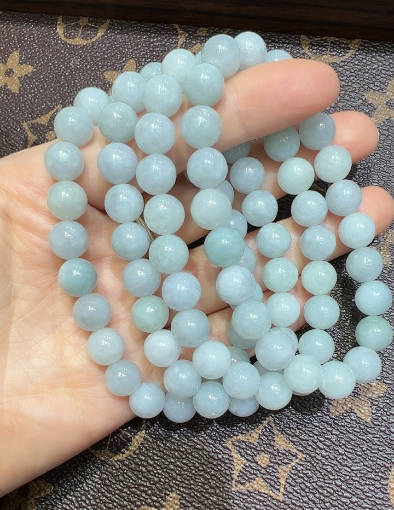 天然翡翠手链手串水头好圆珠蓝色生日礼物